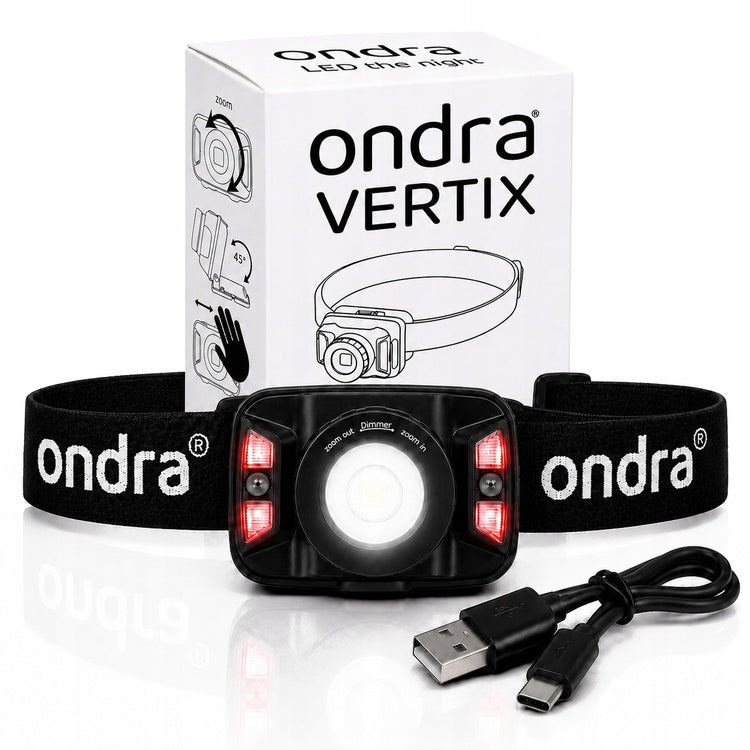 Įkraunamas LED žibintuvėlis ant galvos „Ondra Vertix“ su judesio jutikliu ir ZOOM, USB-C
