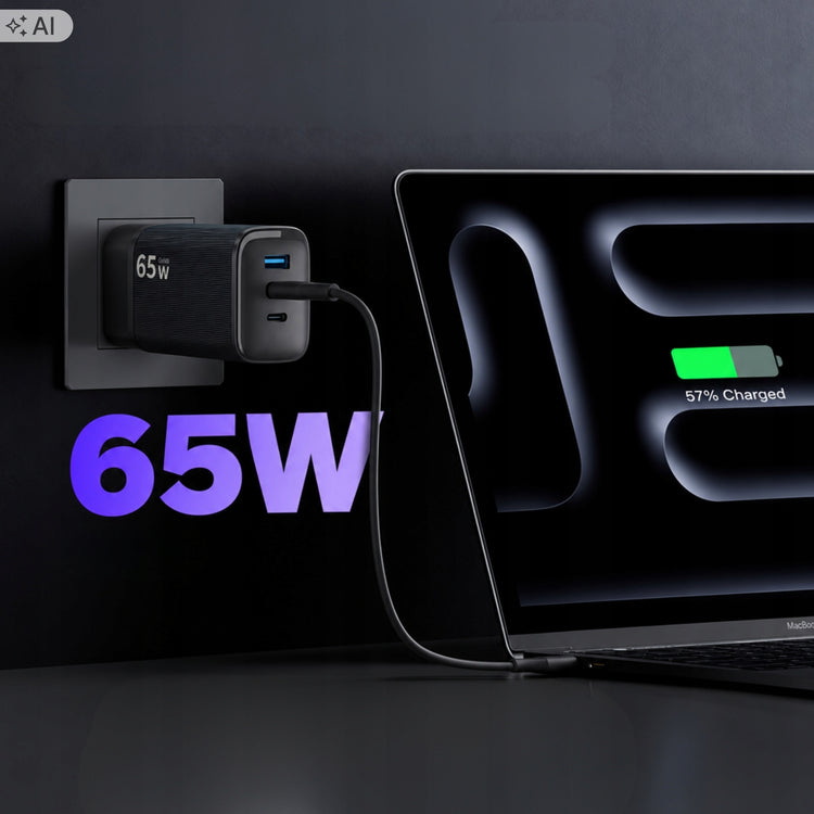 Greitasis GaN įkroviklis „Matnox“ 65 W su 2 USB-C ir USB-A, PD / QC 4.0