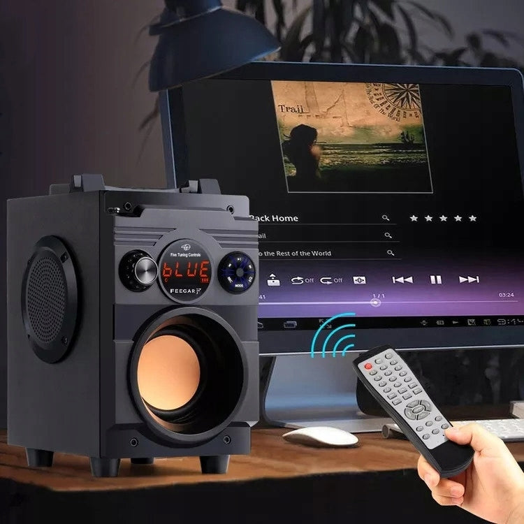 Medinė Bluetooth kolonėlė „Feegar Showjet“, 30 W, su FM radiju, USB ir karaoke funkcija