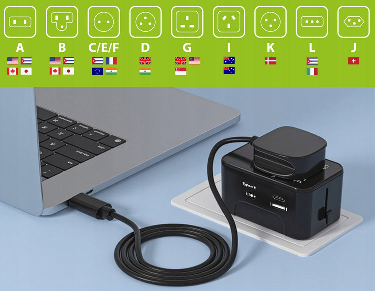 Universalus kelioninis adapteris „Vayox VA0407“ su USB-C, viso pasaulio lizdams