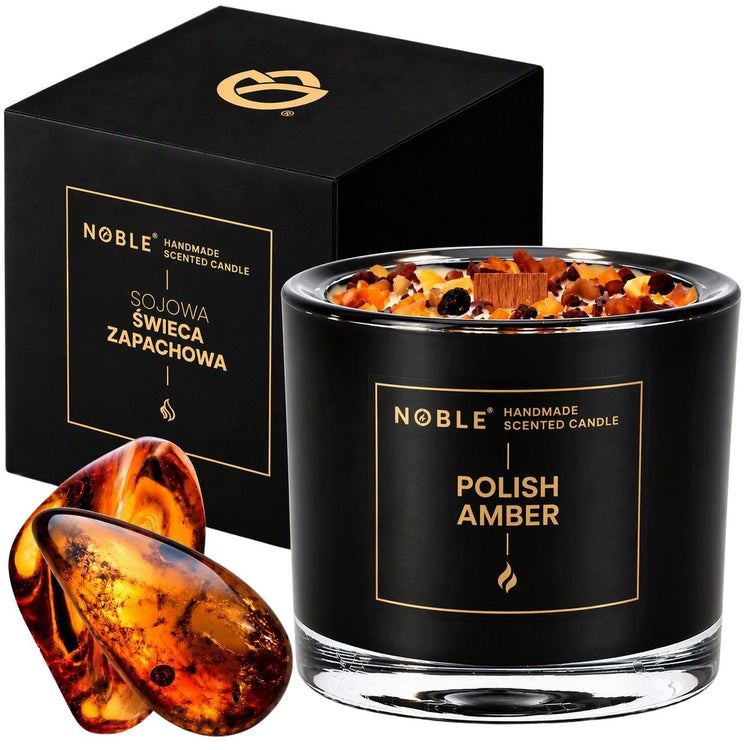 Kvapioji sojų vaško žvakė su gintaru „Noble Polish Amber“, matinis juodas stiklas