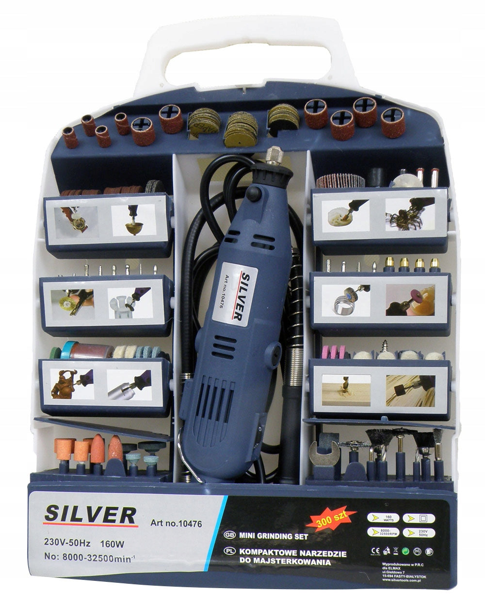 Mini universalus šlifuoklis, freza, graveris SILVER TOOLS S10476 160W + 300 priedų
