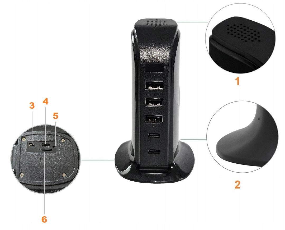 Paslėpta Šnipinėjimo Kamera Įkroviklyje su 3xUSB ir 2xType-C Portais - Full HD WiFi