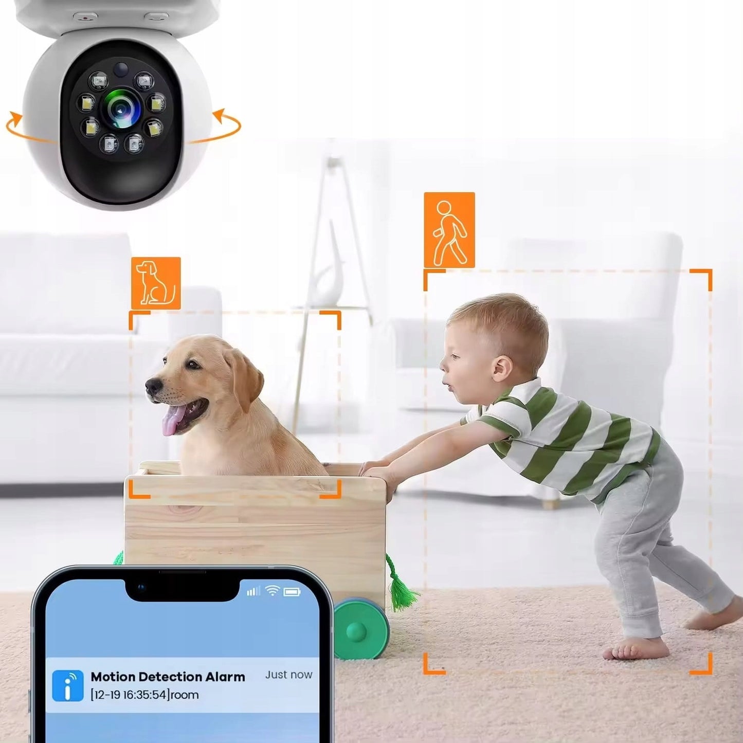Mini sukiojama WiFi kamera su naktiniu matymu ir gyvu garsu