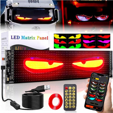 Lanksti LED juosta „Devil Eyes“ su programuojamu ekranu ir „Bluetooth“ valdymu sunkvežimiams