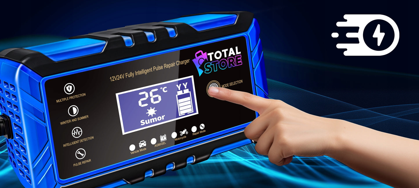 Automatinis stiprus automobilių akumuliatorių įkroviklis su atstatymo funkcija Totalstore PRO 12/24V