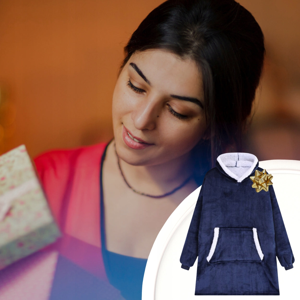 Šiltas hood`is- džemperis – pledas 2in1 | NAVY mėlynas