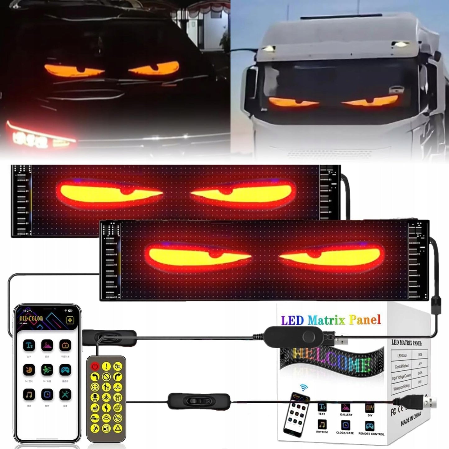 2 vnt. 108x348 mm Programuojama sunkvežimiams LED panelė – „Devil Eyes“