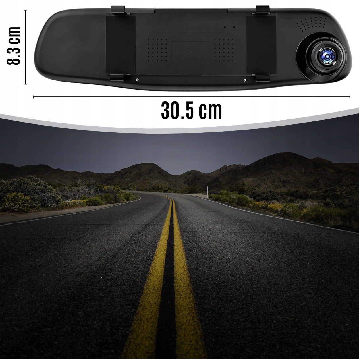 Vaizdo registratorius veidrodėlyje su priekine ir galine kamera – Full HD + 32 GB kortelė