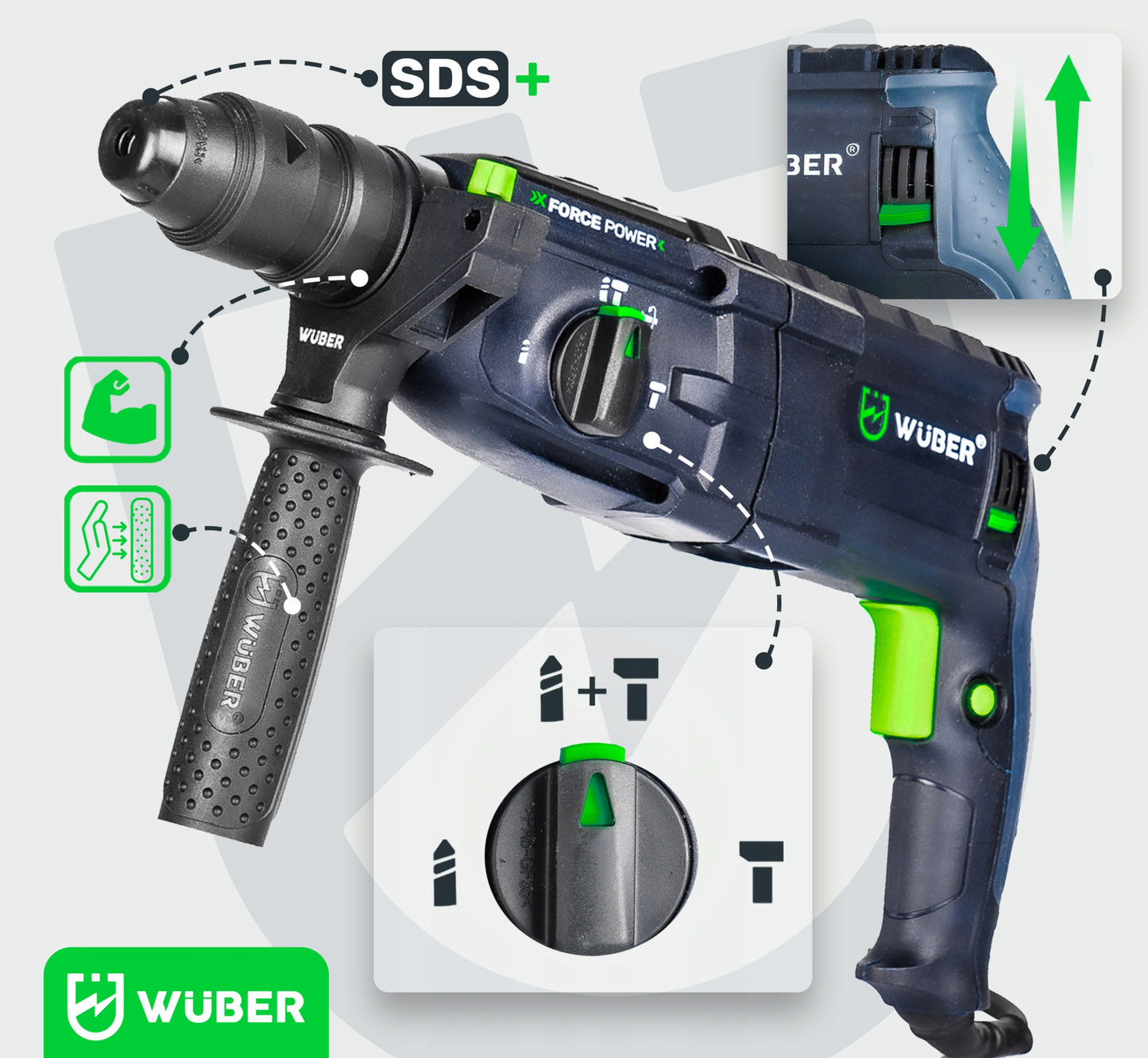 Perforatorius su SDS+ ir savaime užveržiančiu griebtuvu WUBER 2500W