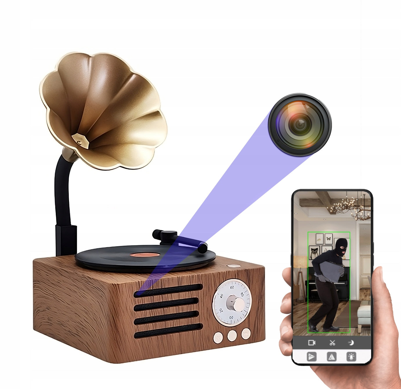 Paslėpta kamera WiFi „Bluetooth“ garsiakalbyje su judesio aptikimu