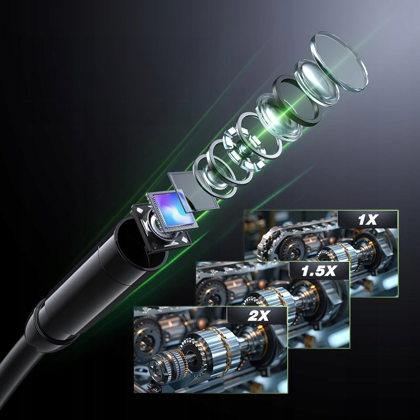 Endoskopinė inspekcinė kamera Full HD su 4.3" ekranu, 5 m kabeliu