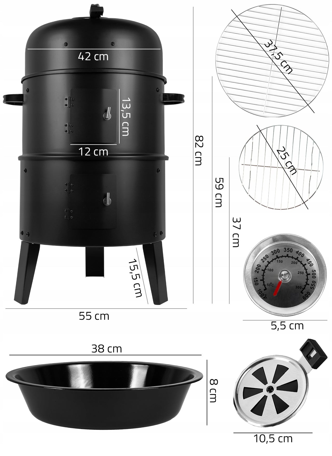 Sodo grilis – rūkymo krosnelė 3in1 su termometru | Curron SmokeHouse GM8000