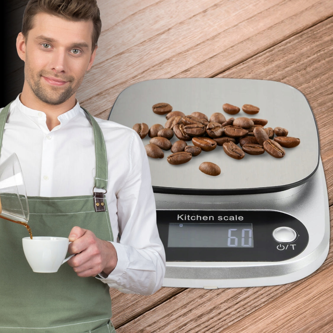 Virtuvinės svarstyklės 5000 g / 0,1 g su LCD ekranu ir baterijomis