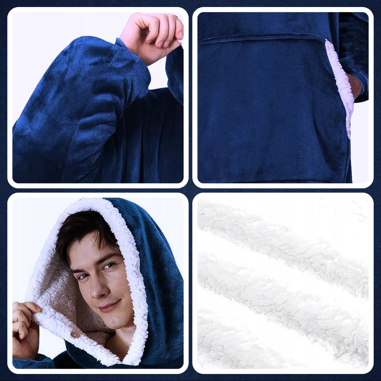 Šiltas hood`is- džemperis – pledas 2in1 | NAVY mėlynas