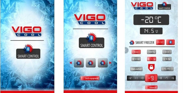 Nešiojamas kompresorinis turistinis šaldytuvas VIGO COOL 40L, 12/24/230V, su šaldiklio funkcija, „Bluetooth“ valdymas