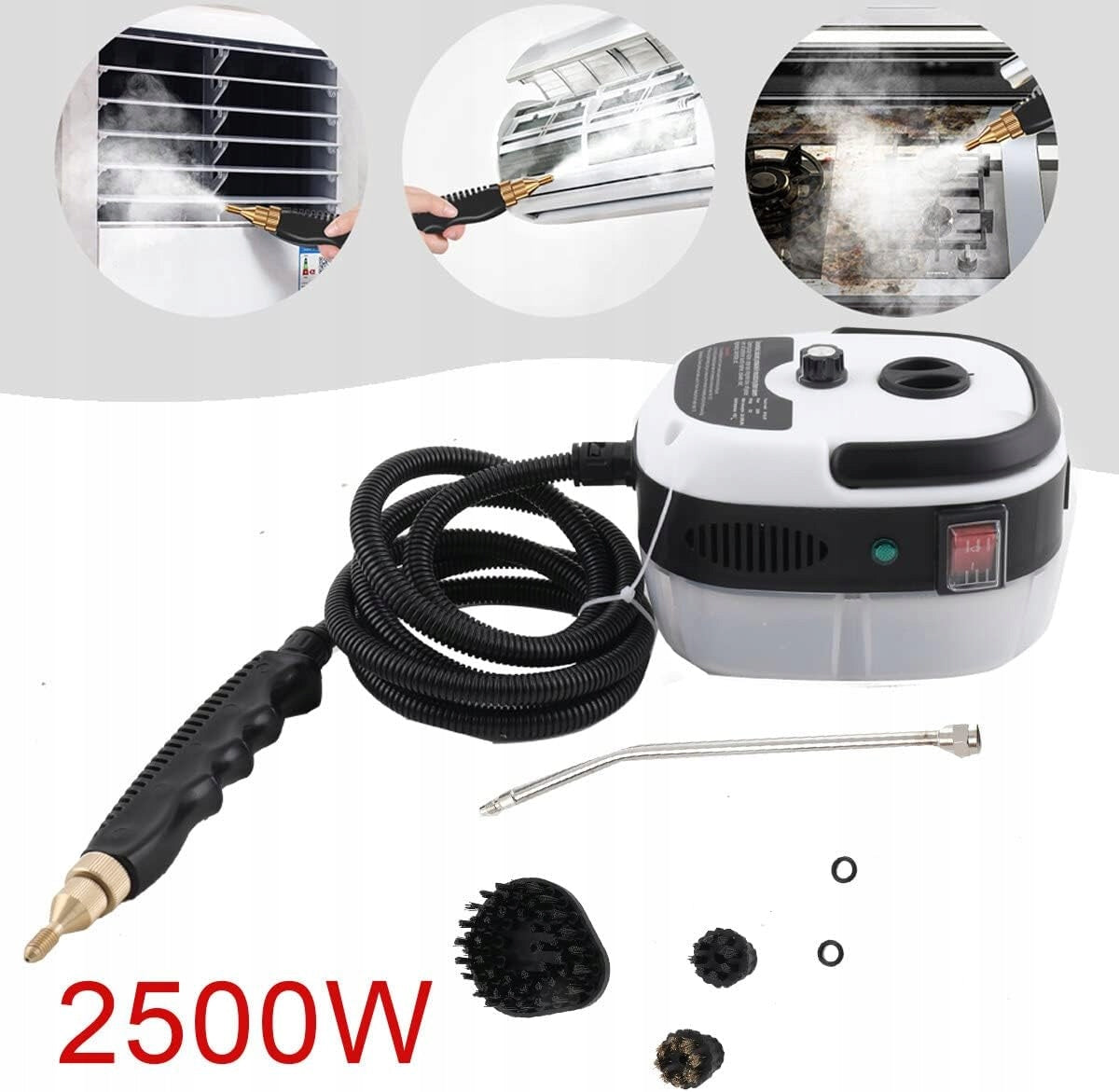 Galingas 2500W garų valytuvas su 1000 ml talpa ir 3 šepetėliais