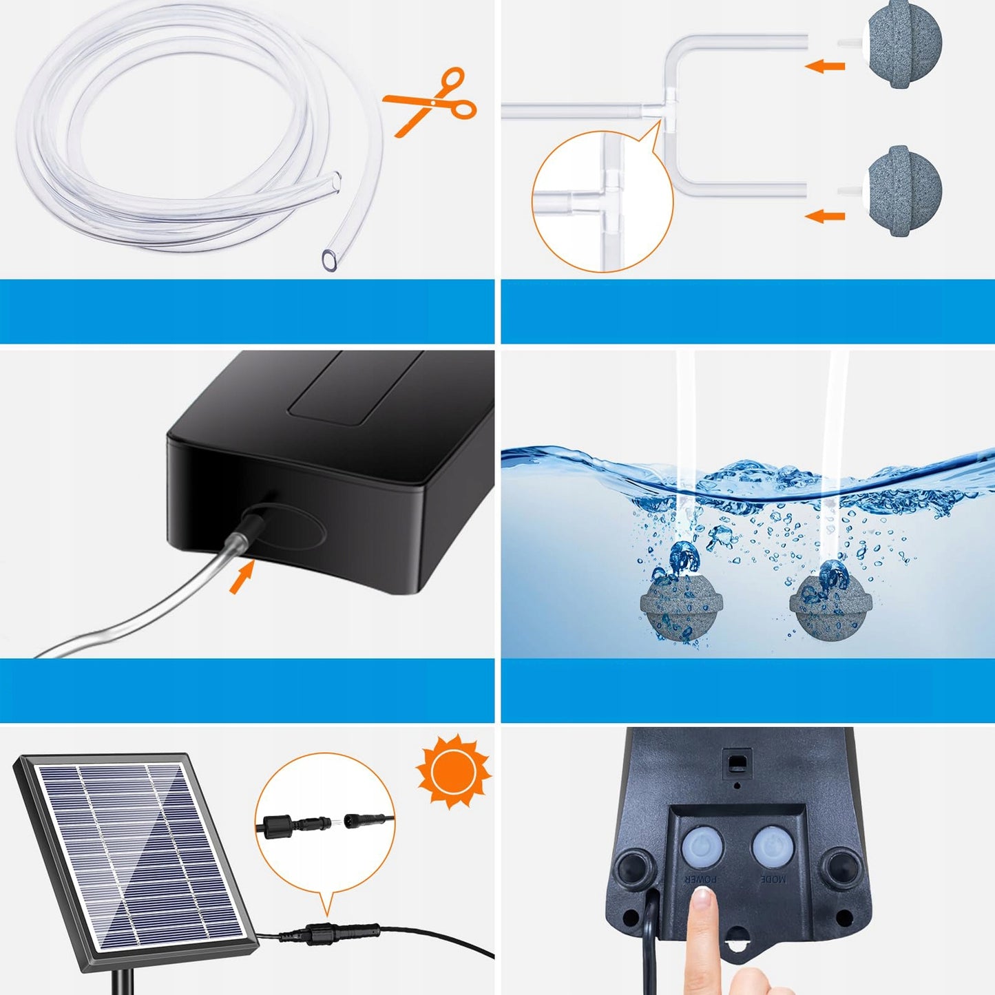 Nešiojamas saulės energija maitinamas tvenkinio aeratorius – 2.5w, 1l/min