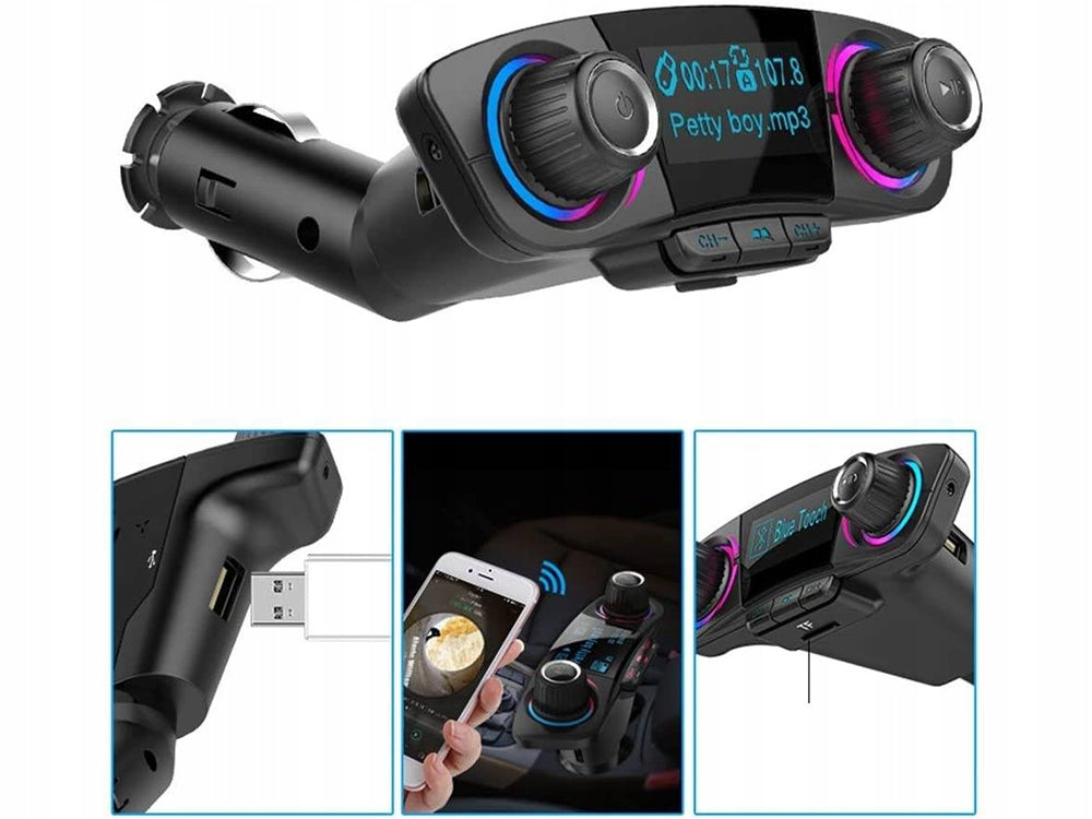 Automobilinis FM moduliatorius, laisvų rankų įranga, Bluetooth USB 5.0 8in1 BT06