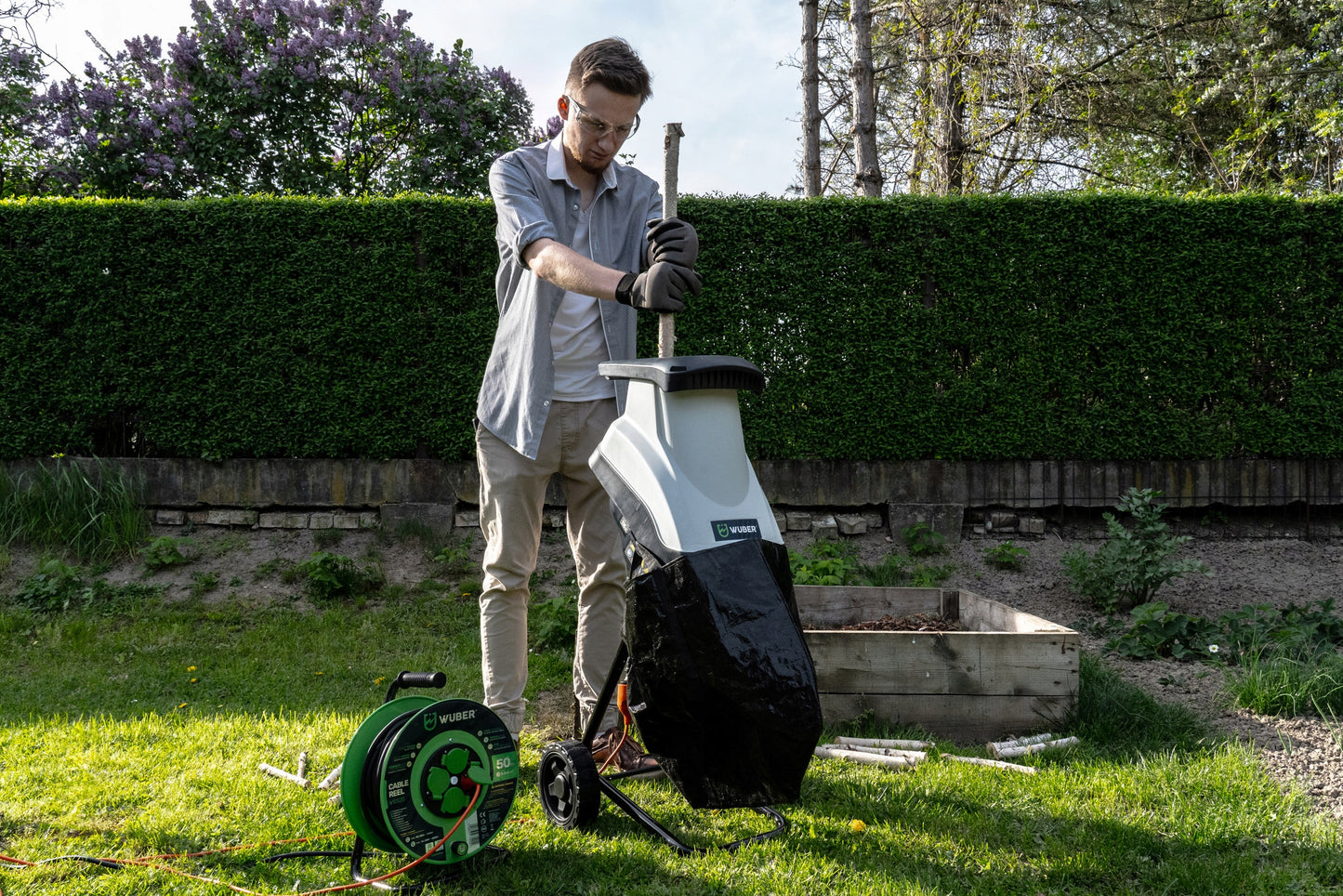 Elektrinis sodo šakų smulkintuvas su 50l talpa Wuber 3000w