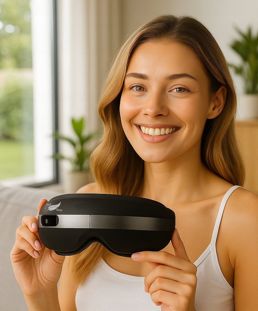 Išmanus akių masažuoklis Medi Sleep FD1818 su šildančiu kompresu, Bluetooth ir 4 masažo režimais