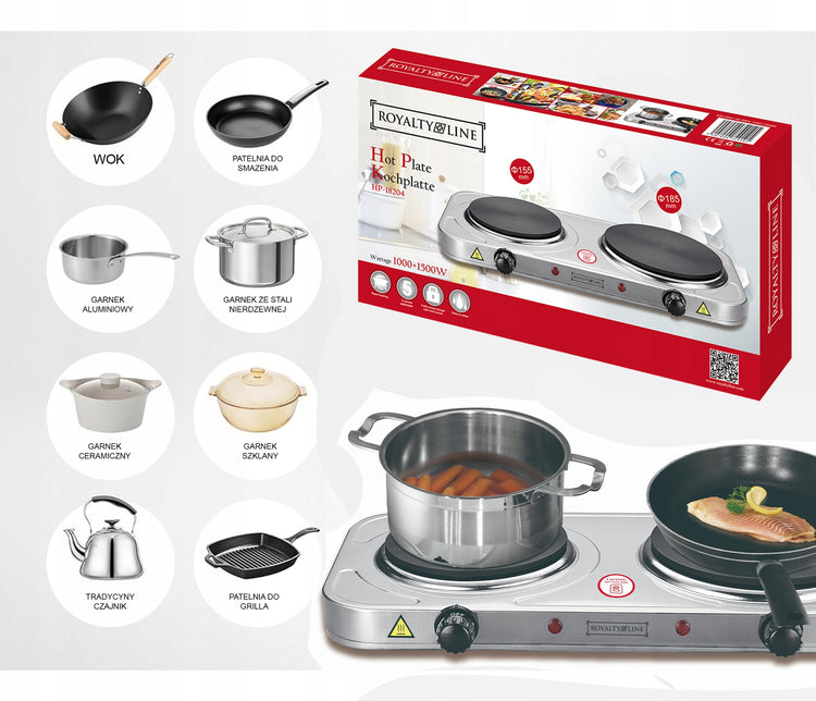 Dviejų kaitviečių viryklė „Royalty Line HP18204“ – nuotrauka 3