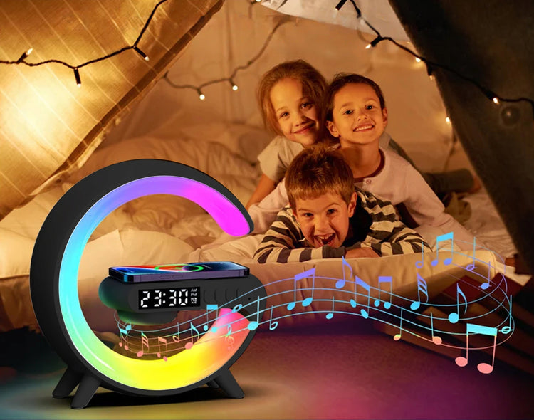 RGB lempa su Qi įkrovikliu ir Bluetooth kolonėle