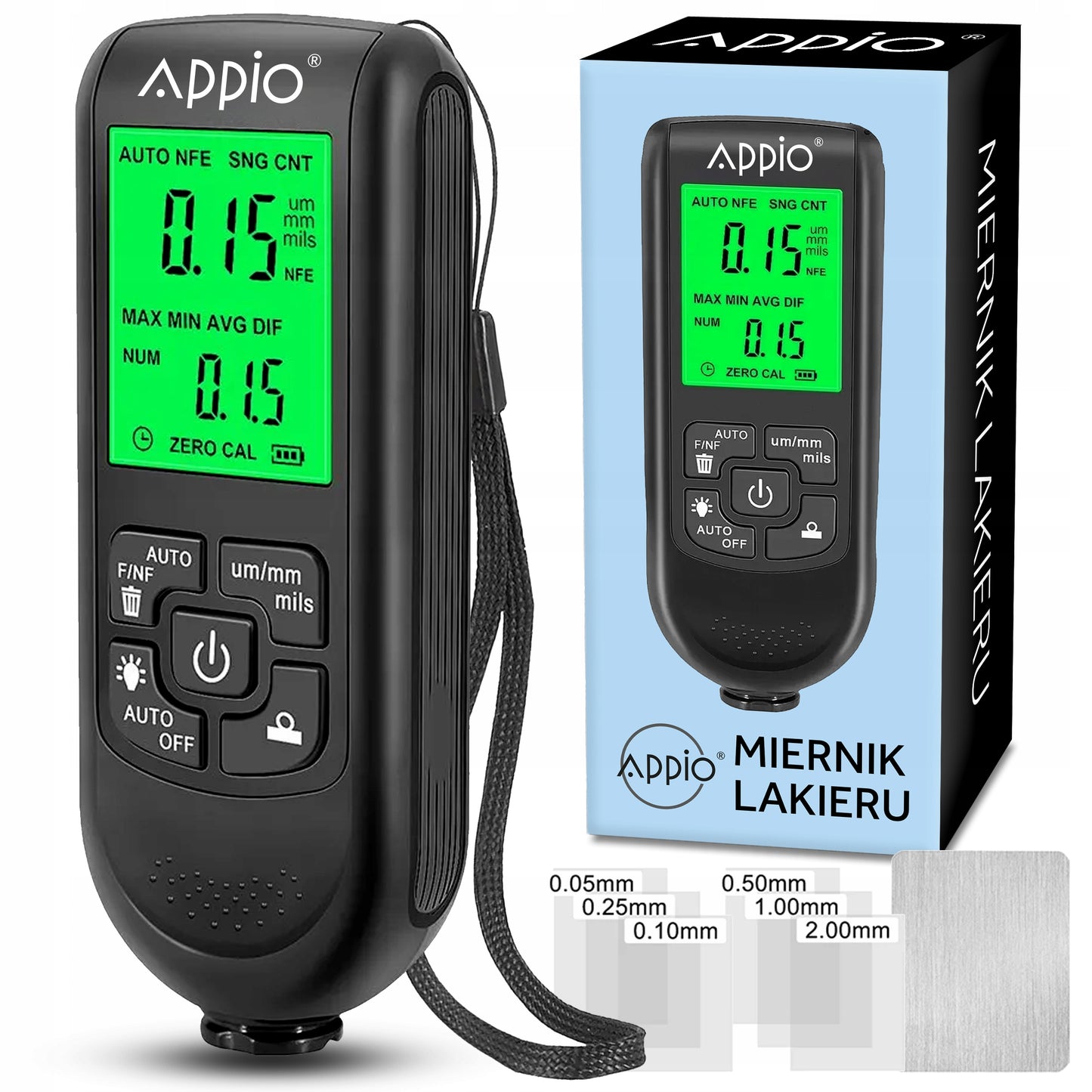 Dažų storio matuoklis su LCD ekranu 0–2000 µm APPIO