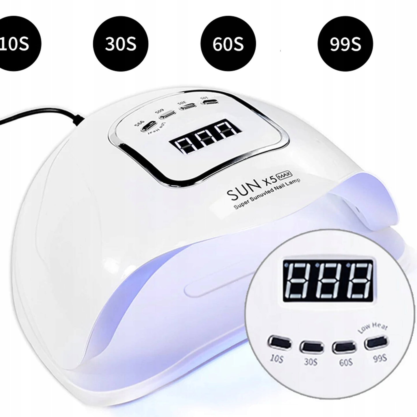 UV/LED nagų lempa SUN X5 MAX – 180 W galia, 57 LED diodai, LCD ekranas