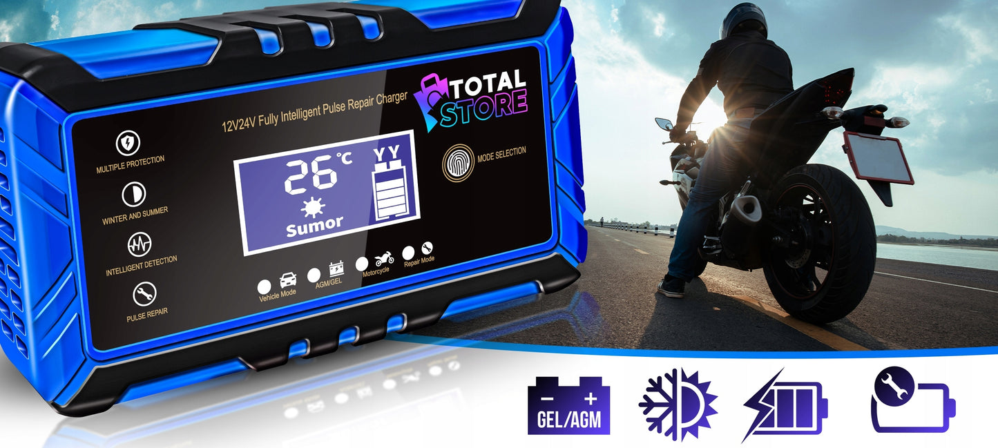 Automatinis stiprus automobilių akumuliatorių įkroviklis su atstatymo funkcija Totalstore PRO 12/24V