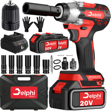 Akumuliatorinis bešepetėlinis smūginis raktas „Delphi Tools“ 20V, 1/2", 2 akumuliatoriai