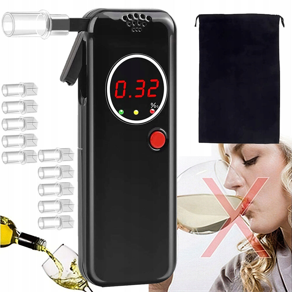 Nešiojamas alkotesteris su LED ekranu + 12 antgalių + dėklas