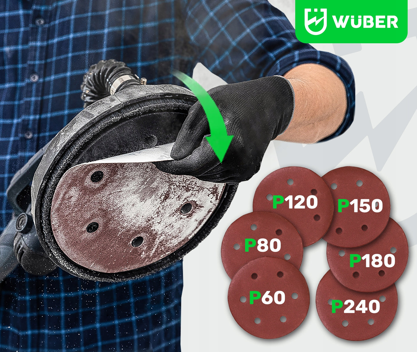 WUBER 1500W Gipskartonio šlifuoklis su dvigubu LED apšvietimu + 2300W pramoninis dulkių siurblys