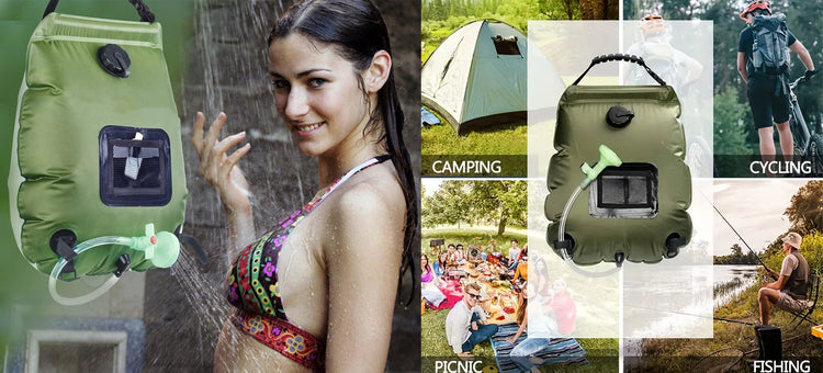 Saulės šiluma šildomas turistinis dušas „Solar“, 20 l