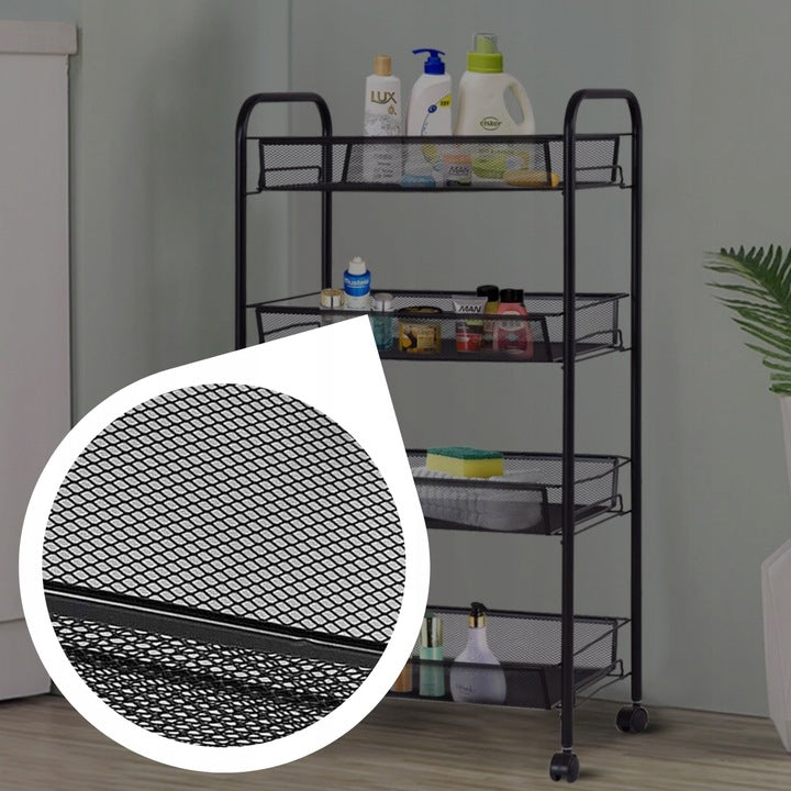 Stelažas ant ratukų su 4 lentynomis – nuotrauka 3