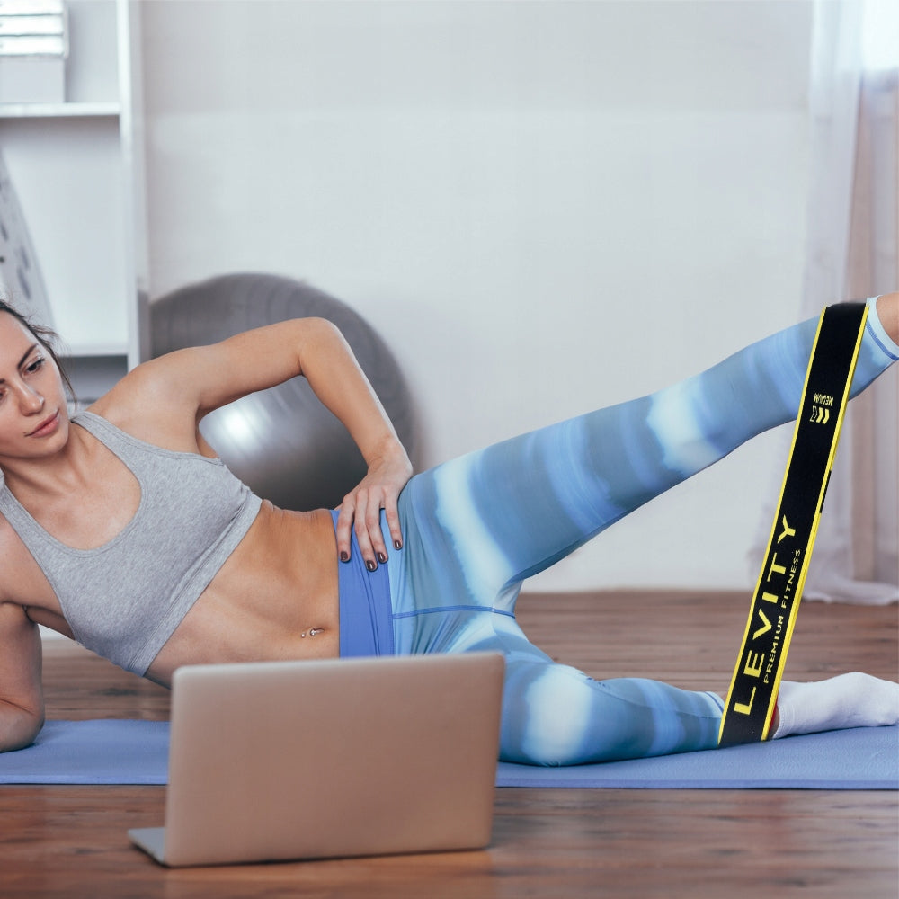 Trijų treniruočių gumų rinkinys Levity Band – audinio fitneso juostos su dideliu pasipriešinimu