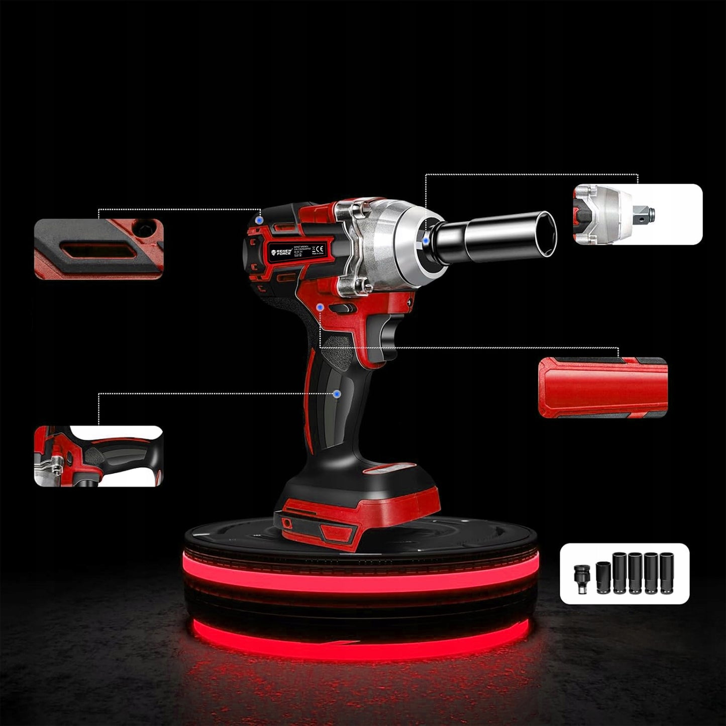Akumuliatorinis smūginis veržliaraktis RENEW FORCE® 21V 750 Nm BRUSHLESS su 2 akumuliatoriais (4.0Ah) ir lagaminu