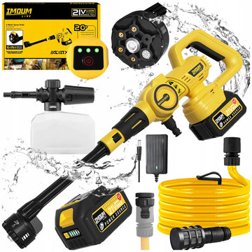 Belaidis aukšto slėgio plovimo įrenginys IMOUM 21V 4Ah, 400W – XXL rinkinys su 6in1 antgaliu