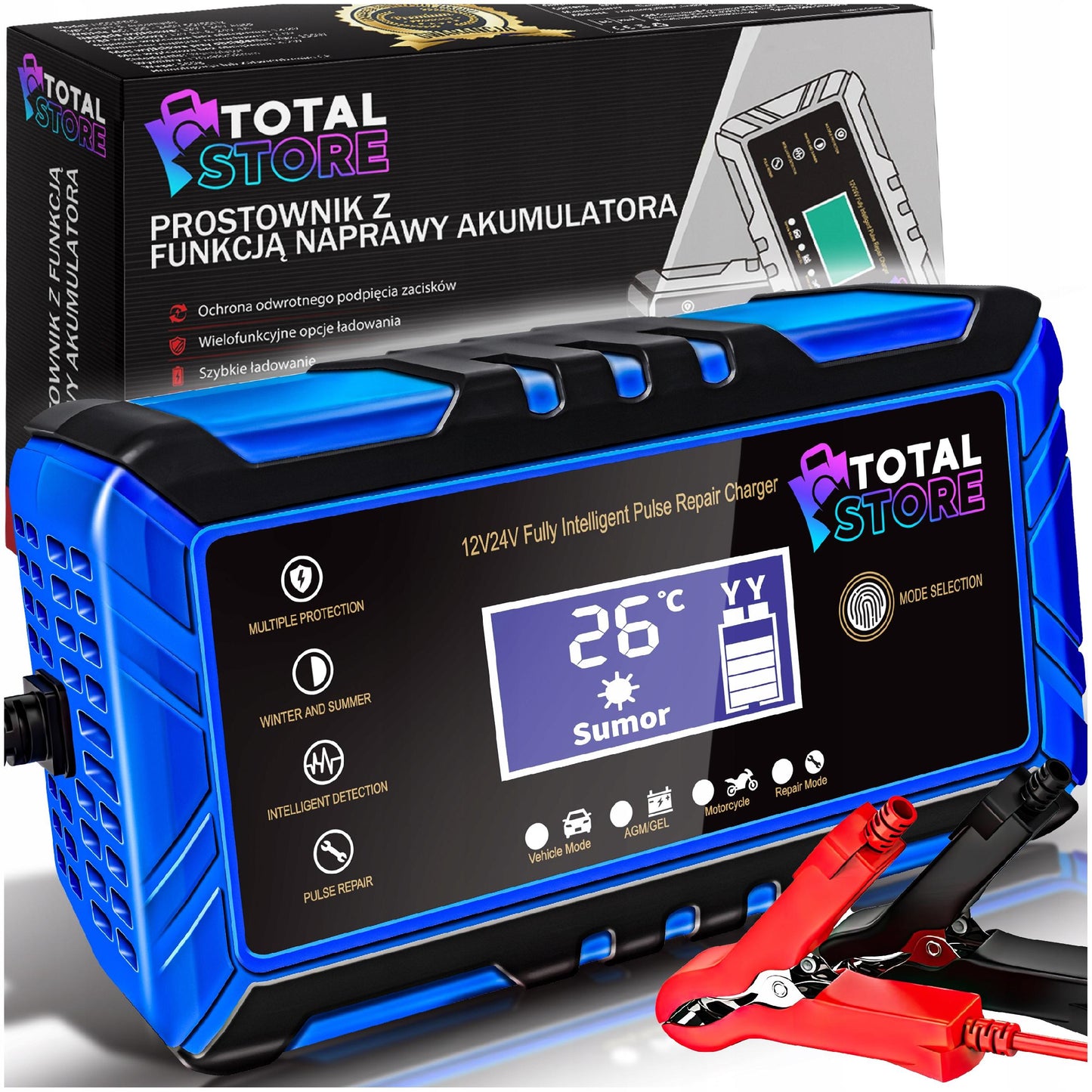 Automatinis stiprus automobilių akumuliatorių įkroviklis su atstatymo funkcija Totalstore PRO 12/24V