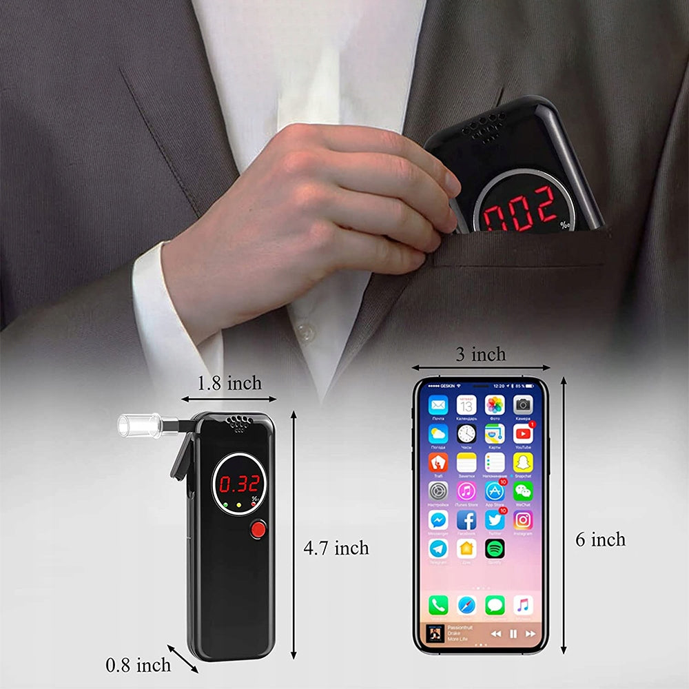 Nešiojamas alkotesteris su LED ekranu + 12 antgalių + dėklas