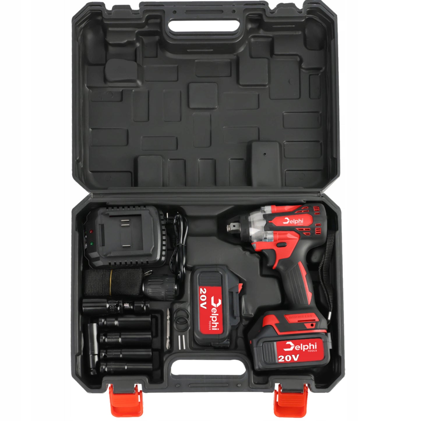 Akumuliatorinis bešepetėlinis smūginis raktas „Delphi Tools“ 20V, 1/2", 2 akumuliatoriai