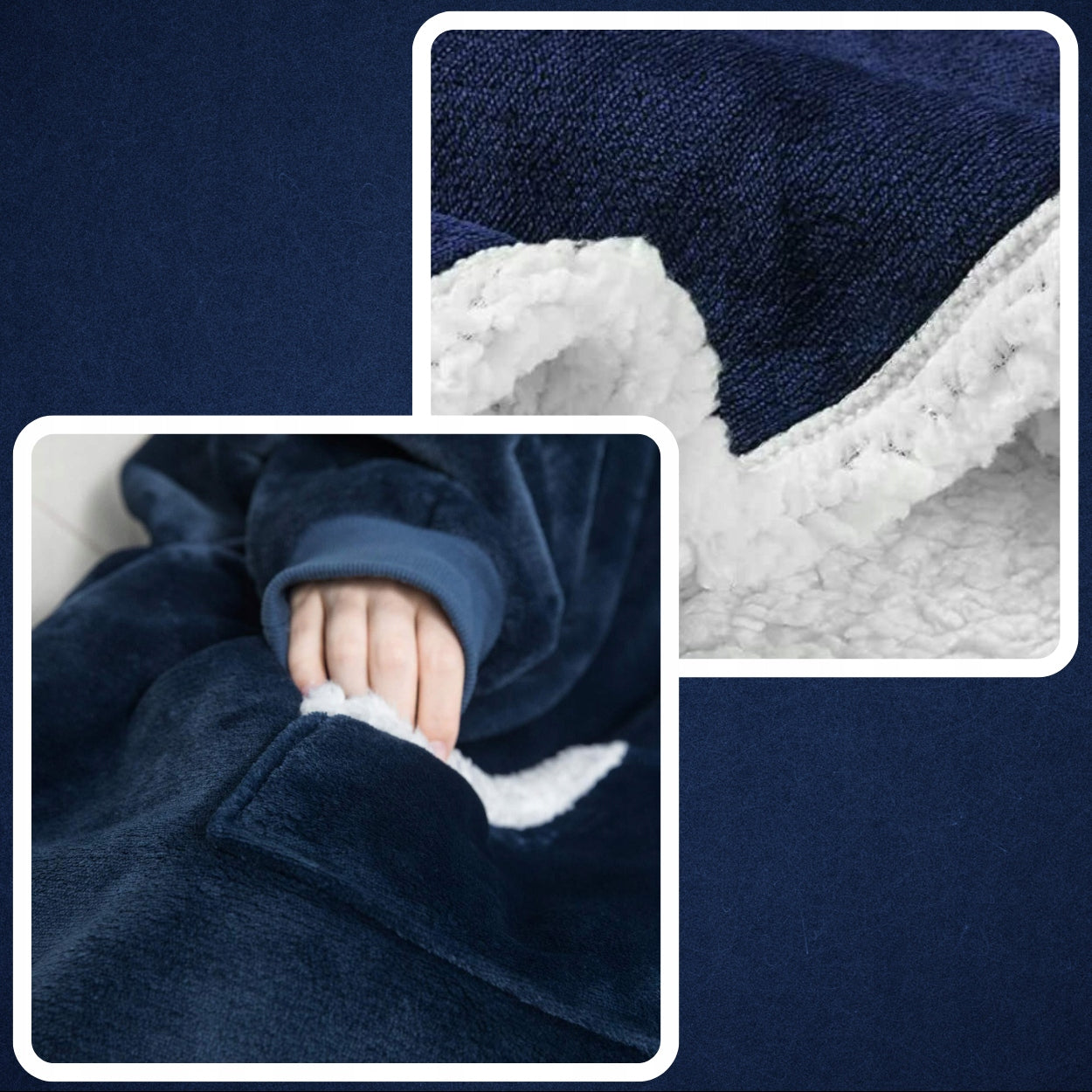 Šiltas hood`is- džemperis – pledas 2in1 | NAVY mėlynas
