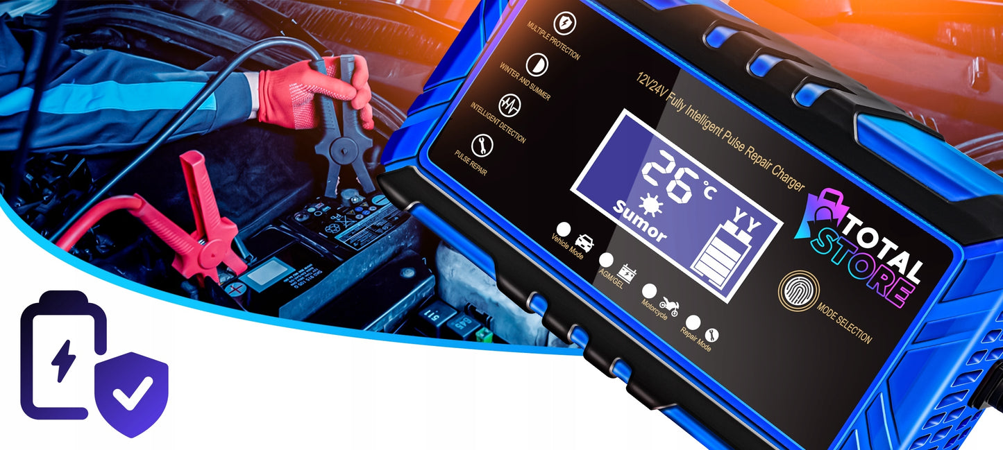 Automatinis stiprus automobilių akumuliatorių įkroviklis su atstatymo funkcija Totalstore PRO 12/24V
