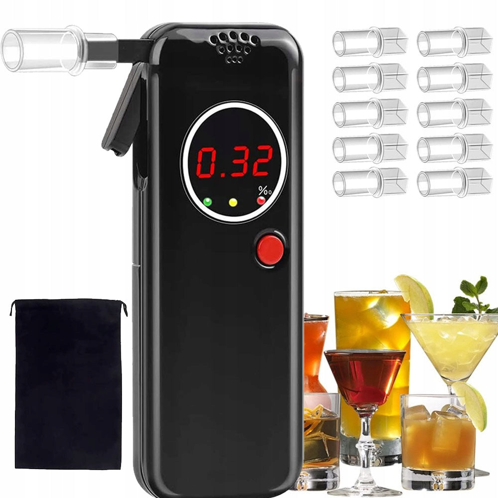 Nešiojamas alkotesteris su LED ekranu + 12 antgalių + dėklas
