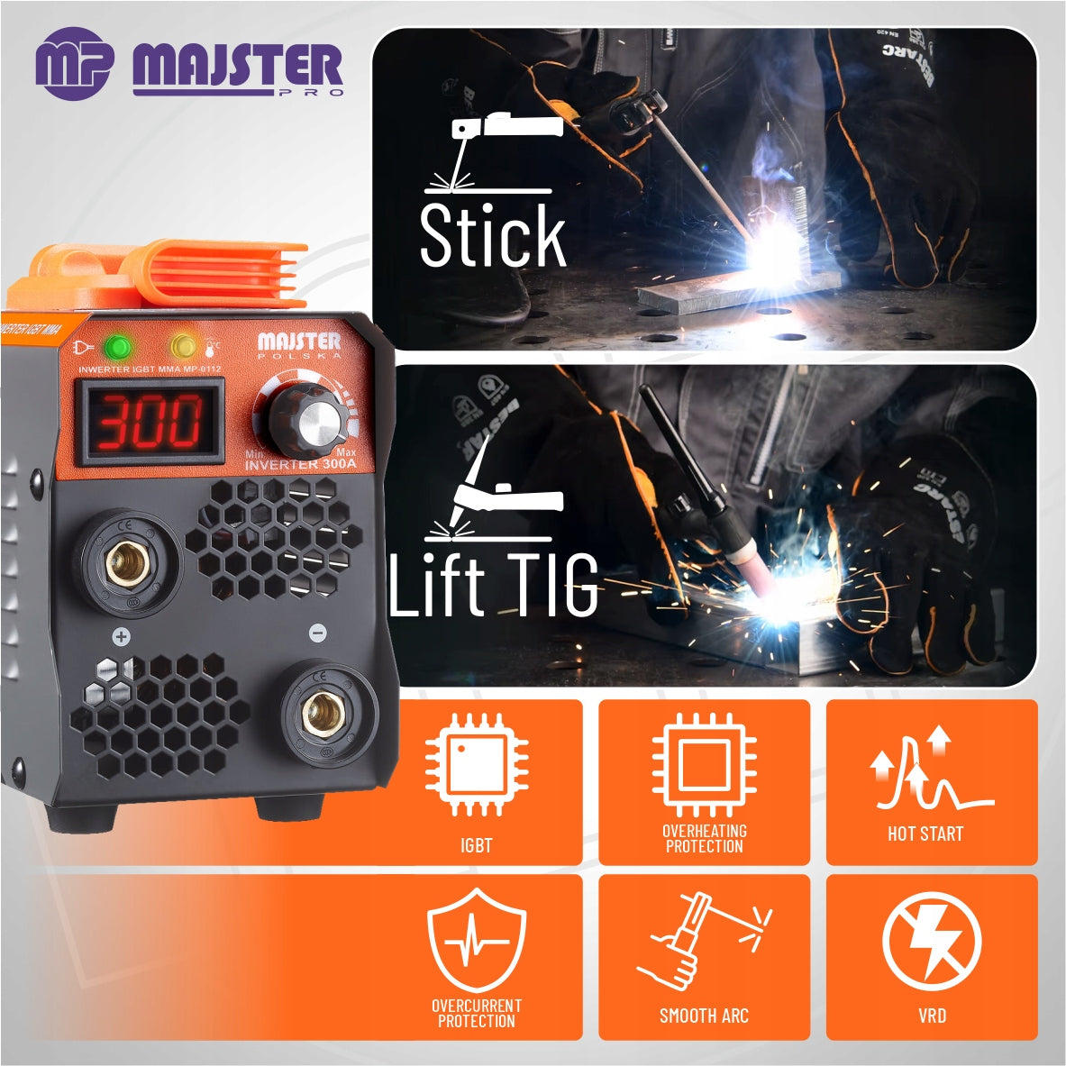 Inverterinis suvirinimo aparatas MMA TIG IGBT LCD Majster Poland MP-0112