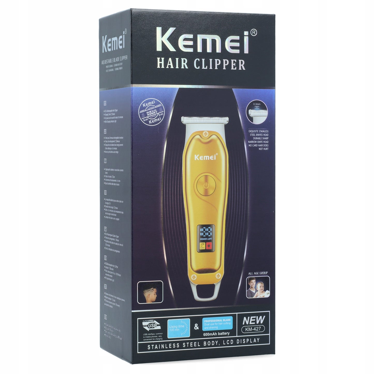 Plaukų ir barzdos kirpimo trimeris Kemei Barber USB KM-427