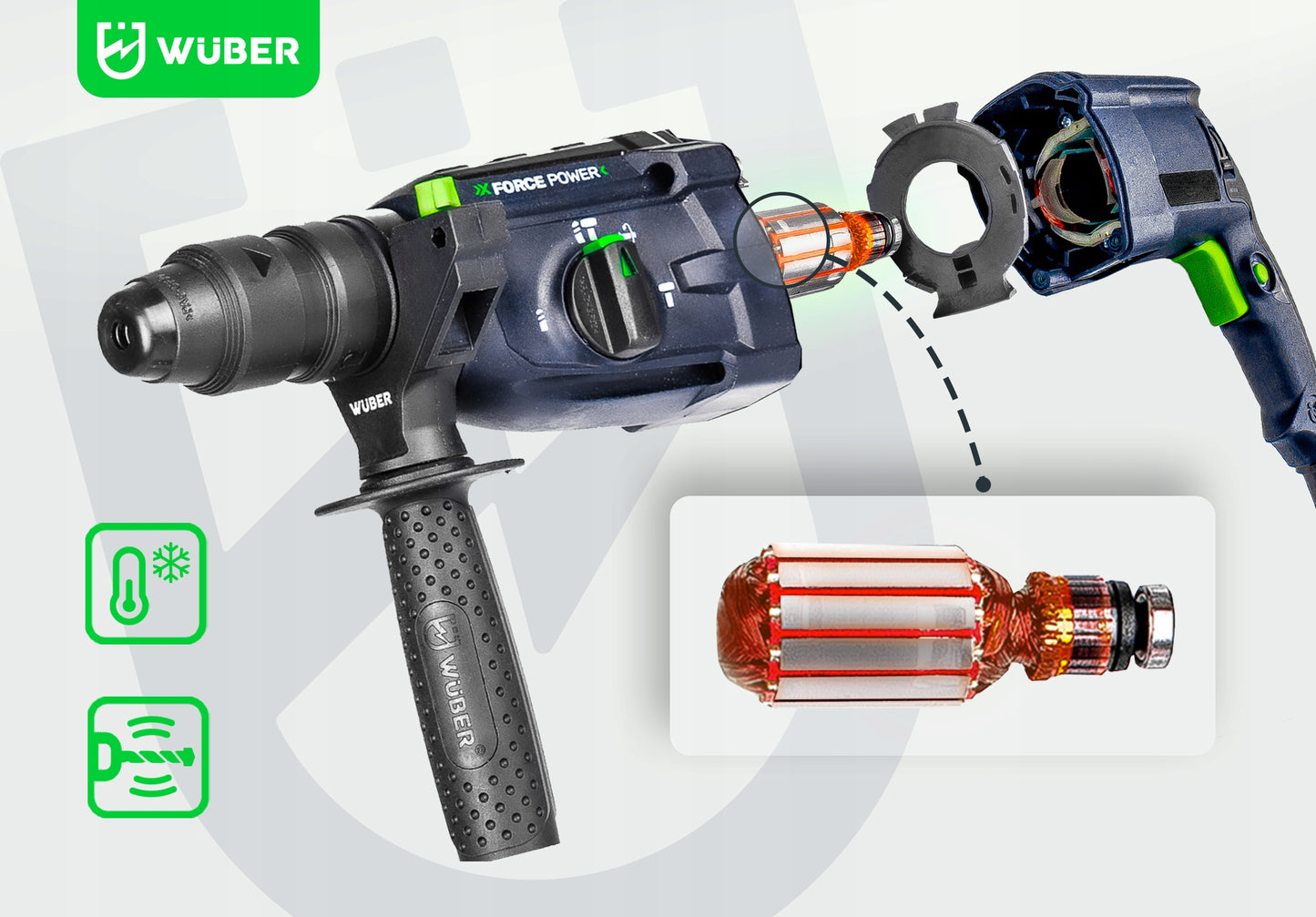 Perforatorius su SDS+ ir savaime užveržiančiu griebtuvu WUBER 2500W