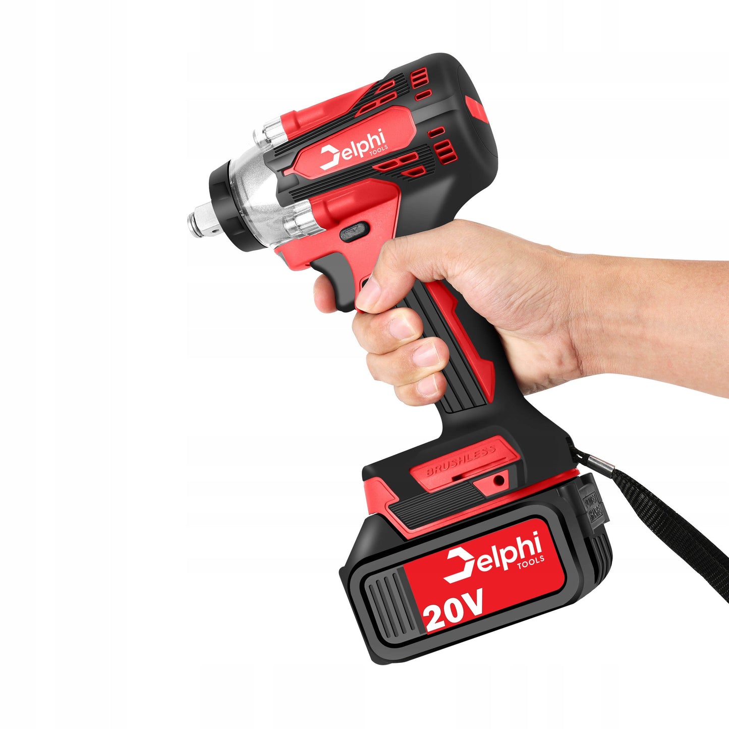 Akumuliatorinis bešepetėlinis smūginis raktas „Delphi Tools“ 20V, 1/2", 2 akumuliatoriai
