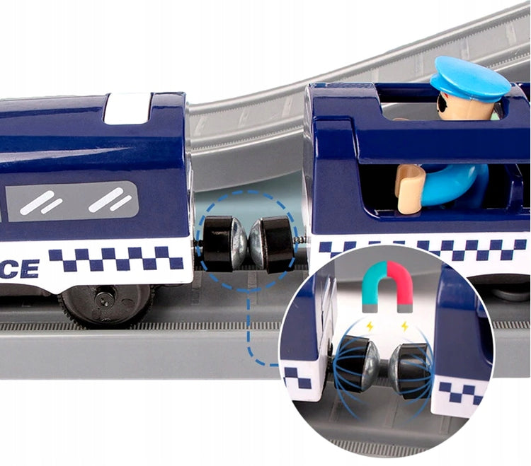 Žaislinis traukinys su policijos transportu