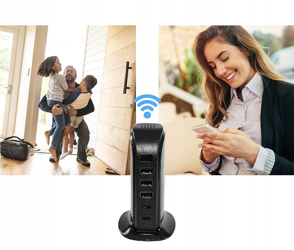 Paslėpta Šnipinėjimo Kamera Įkroviklyje su 3xUSB ir 2xType-C Portais - Full HD WiFi